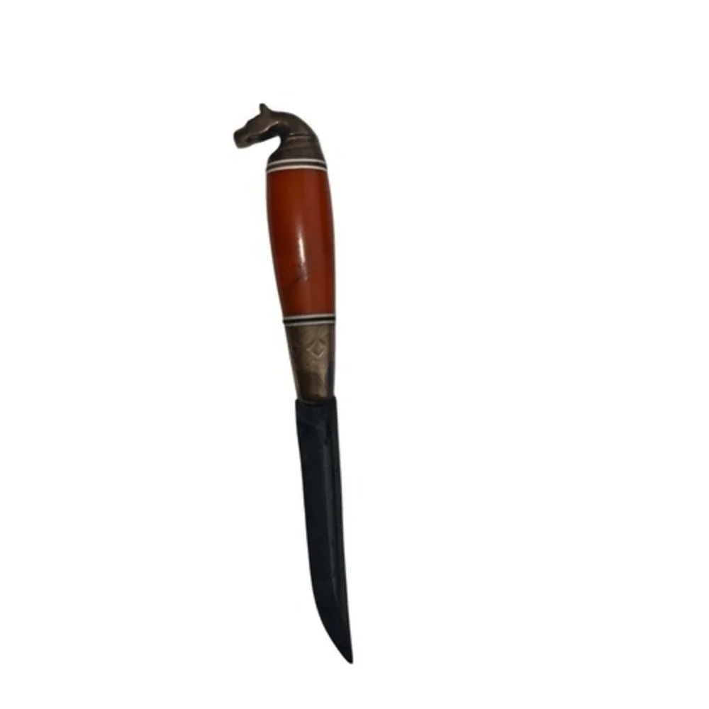 Vintage Iisakki Jarvenpaa Finnish Puukko Knife Horse Head Pommel Galalith Handle